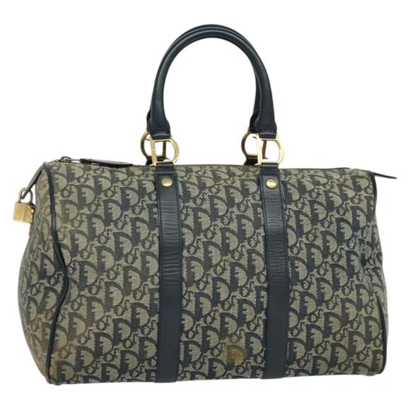 DIOR Trotter Canvas Boston Bag Navy Gold - Picture 1 of 12
